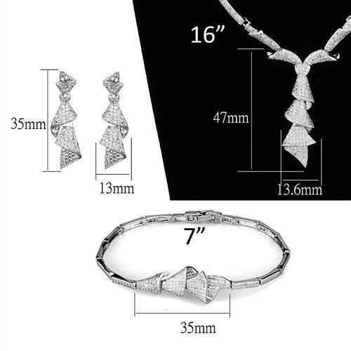 MA3W1096 - Rhodium Brass Jewelry Sets with AAA Grade CZ  in Clear