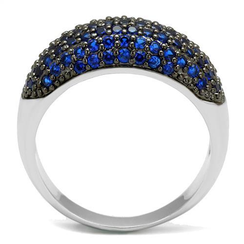 MA3W1212 - Rhodium + Ruthenium Brass Ring with AAA Grade CZ  in London Blue