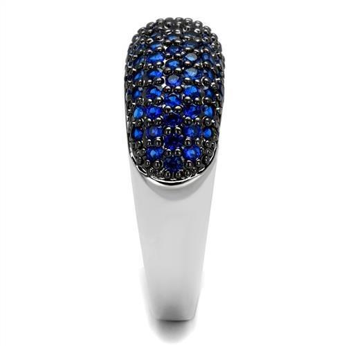 MA3W1212 - Rhodium + Ruthenium Brass Ring with AAA Grade CZ  in London Blue