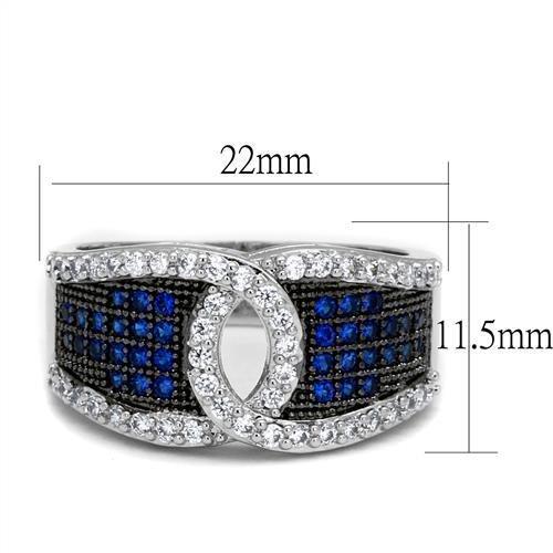 MA3W1216 - Rhodium + Ruthenium Brass Ring with AAA Grade CZ  in London Blue