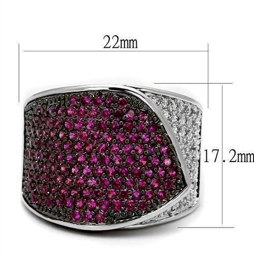 MA3W1217 - Rhodium + Ruthenium Brass Ring with AAA Grade CZ  in Ruby