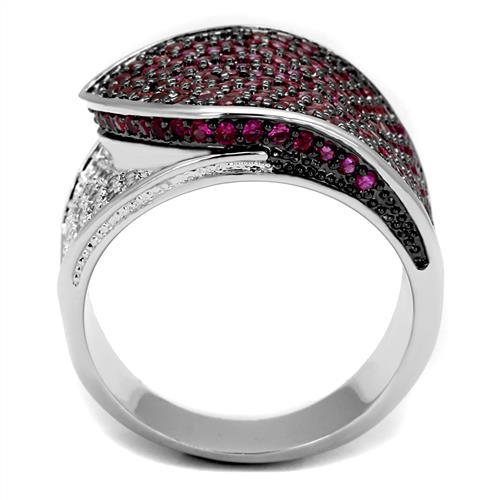 MA3W1217 - Rhodium + Ruthenium Brass Ring with AAA Grade CZ  in Ruby