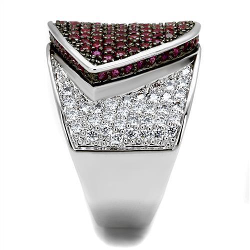 MA3W1217 - Rhodium + Ruthenium Brass Ring with AAA Grade CZ  in Ruby