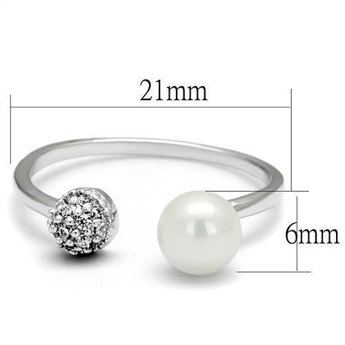 MA3W1230 - Rhodium Brass Ring with Synthetic Pearl in White