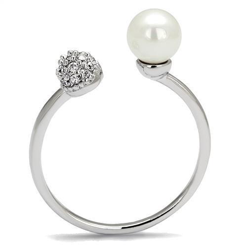 MA3W1230 - Rhodium Brass Ring with Synthetic Pearl in White