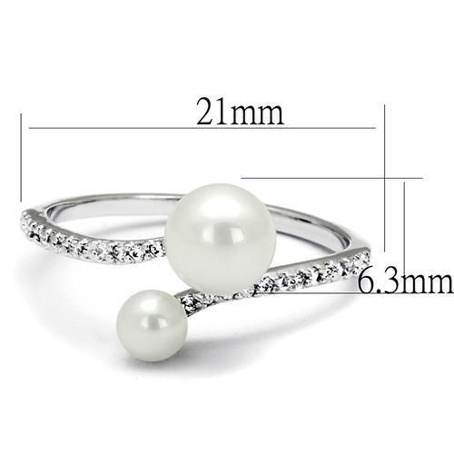 MA3W1236 - Rhodium Brass Ring with Synthetic Pearl in White