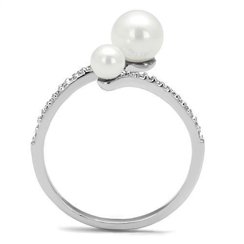 MA3W1236 - Rhodium Brass Ring with Synthetic Pearl in White