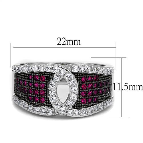 MA3W1243 - Rhodium + Ruthenium Brass Ring with AAA Grade CZ  in Ruby