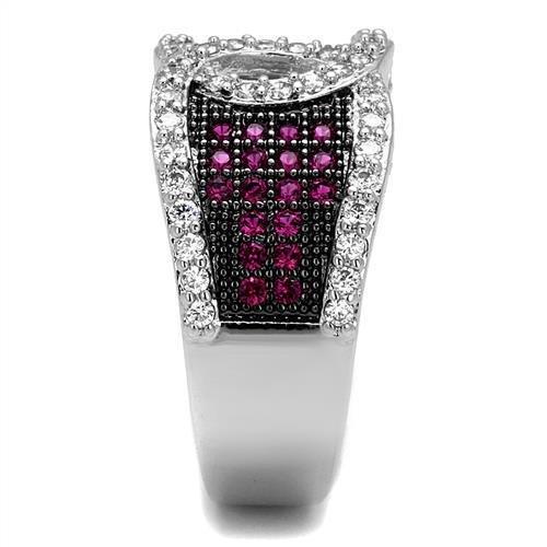 MA3W1243 - Rhodium + Ruthenium Brass Ring with AAA Grade CZ  in Ruby