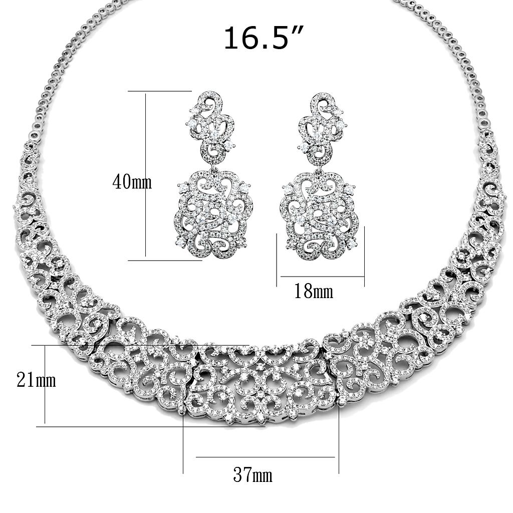MA3W1252 - Rhodium Brass Jewelry Sets with AAA Grade CZ  in Clear