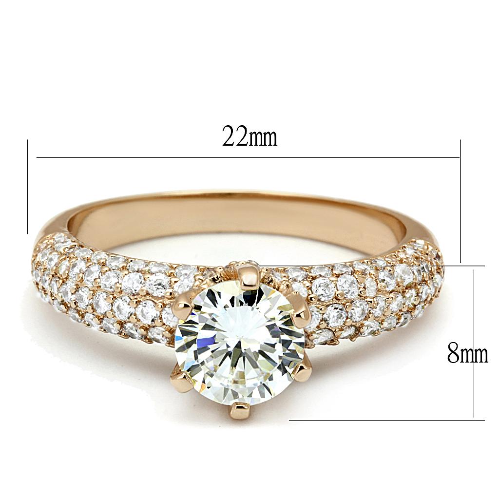 MA3W1254 - Rose Gold Brass Ring with AAA Grade CZ  in Clear