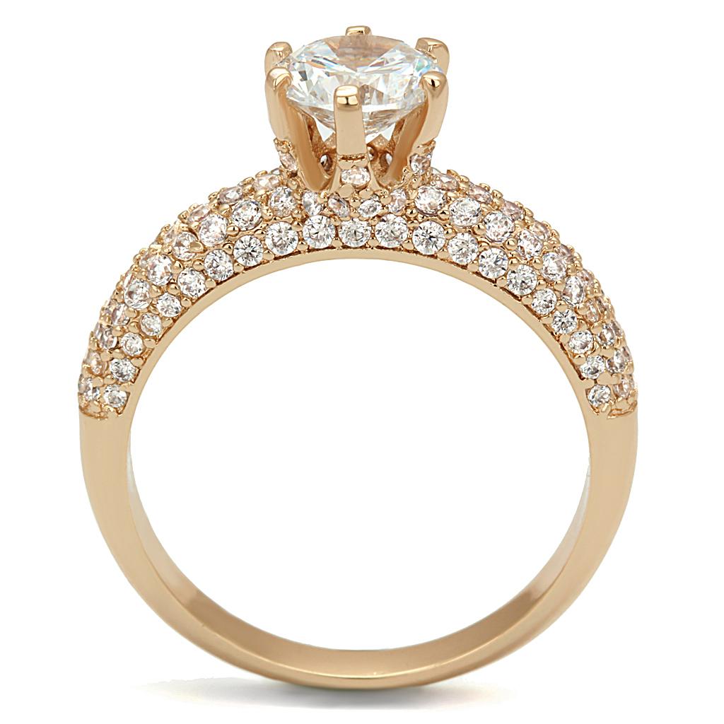 MA3W1254 - Rose Gold Brass Ring with AAA Grade CZ  in Clear