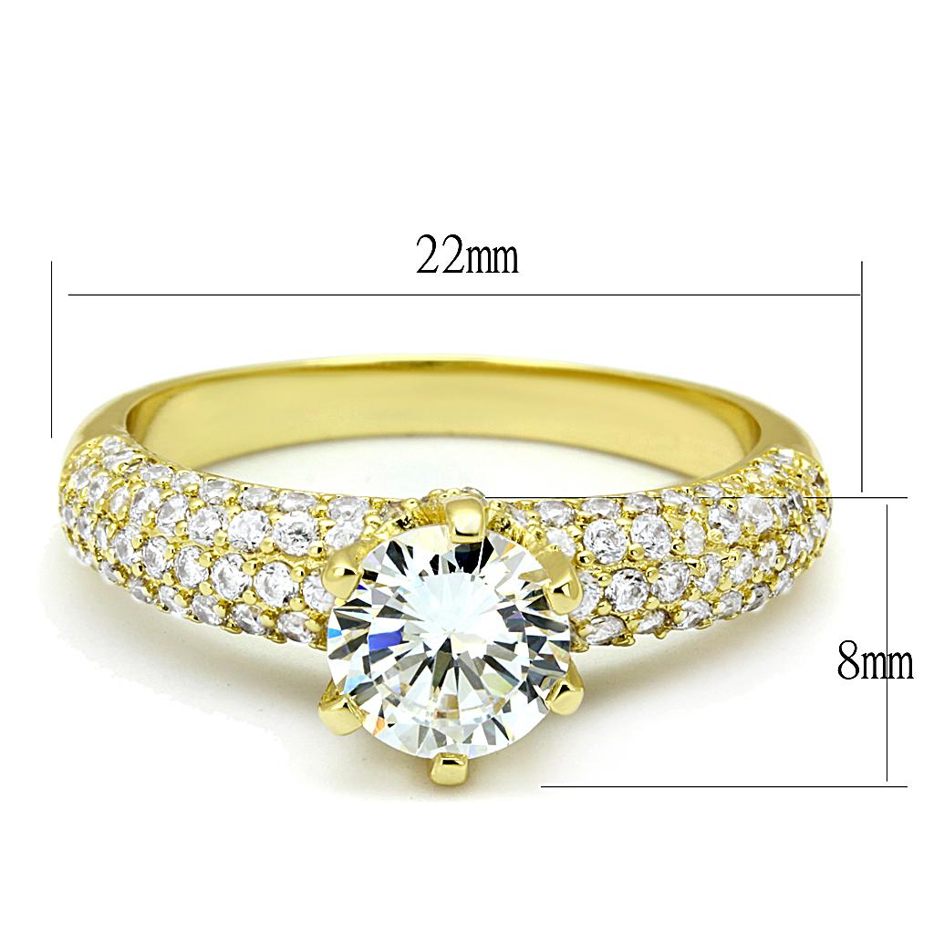 MA3W1255 - Gold Brass Ring with AAA Grade CZ  in Clear