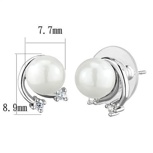 MA3W1279 - Rhodium Brass Earrings with Synthetic Pearl in White