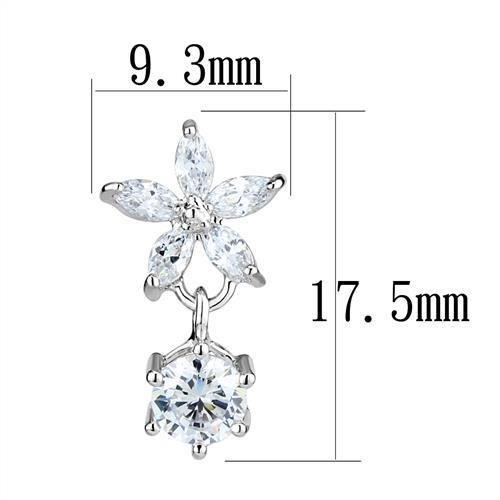 MA3W1281 - Rhodium Brass Earrings with AAA Grade CZ  in Clear
