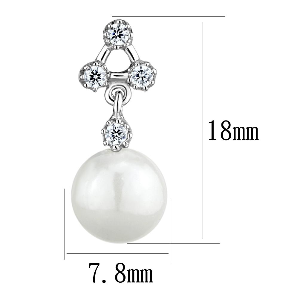 MA3W1295 - Rhodium Brass Earrings with Synthetic Pearl in White
