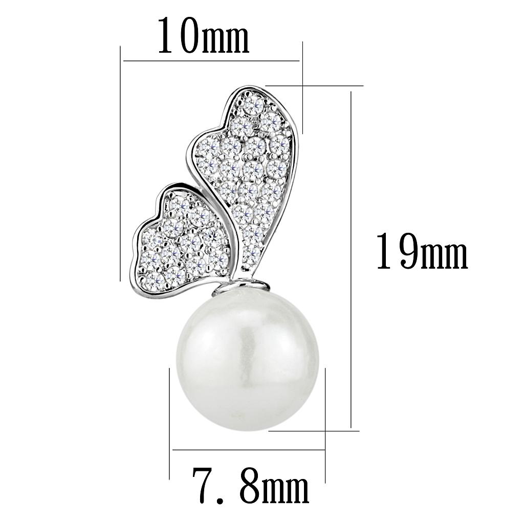 MA3W1299 - Rhodium Brass Earrings with Synthetic Pearl in White