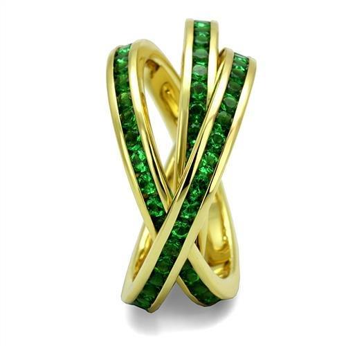 MA3W1327 - Gold Brass Ring with Synthetic Synthetic Glass in Emerald