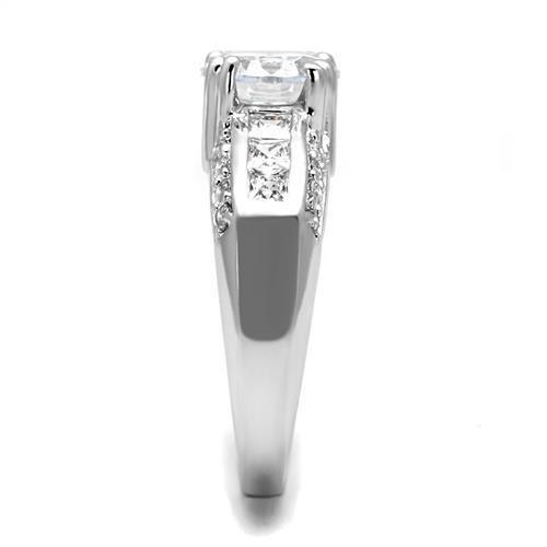 MA3W1344 - Rhodium Brass Ring with AAA Grade CZ  in Clear
