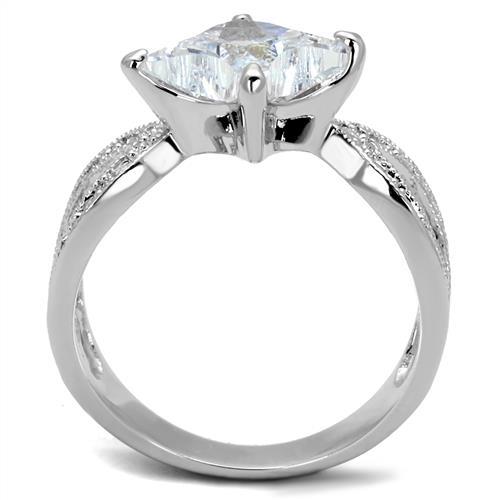 MA3W1350 - Rhodium Brass Ring with AAA Grade CZ  in Clear