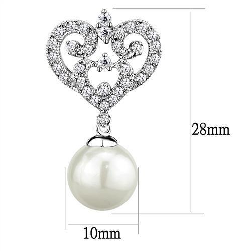 MA3W1353 - Rhodium Brass Earrings with Synthetic Pearl in White