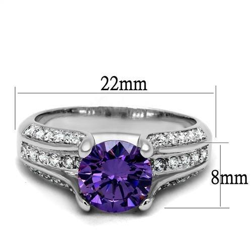 MA3W1359 - Rhodium Brass Ring with AAA Grade CZ  in Amethyst