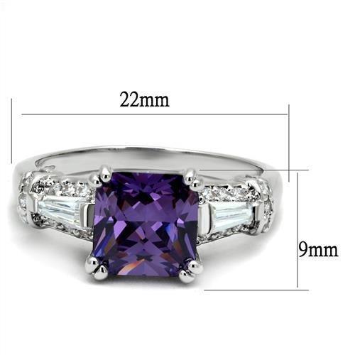 MA3W1365 - Rhodium Brass Ring with AAA Grade CZ  in Amethyst