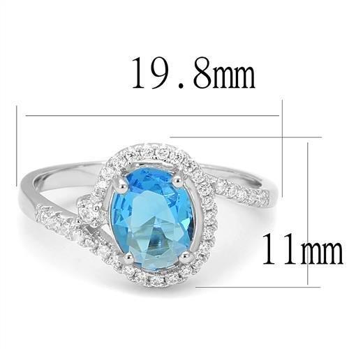 MA3W1393 - Rhodium 925 Sterling Silver Ring with Synthetic Spinel in London Blue