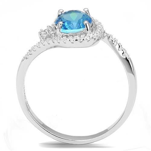 MA3W1393 - Rhodium 925 Sterling Silver Ring with Synthetic Spinel in London Blue