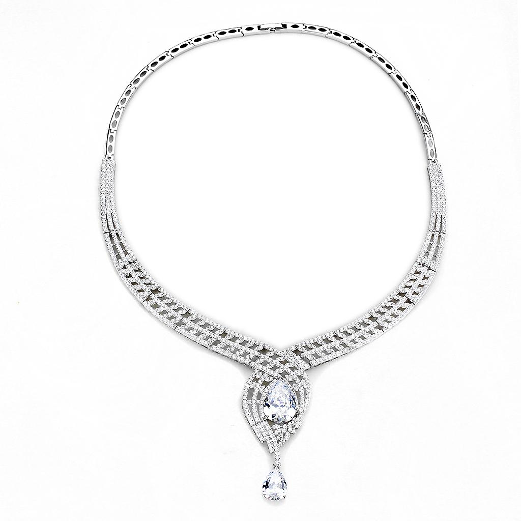 MA3W1415 - Rhodium Brass Jewelry Sets with AAA Grade CZ  in Clear