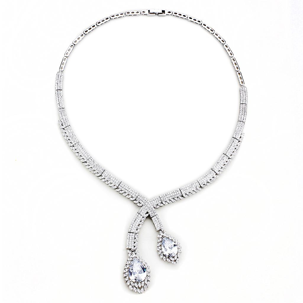 MA3W1416 - Rhodium Brass Jewelry Sets with AAA Grade CZ  in Clear