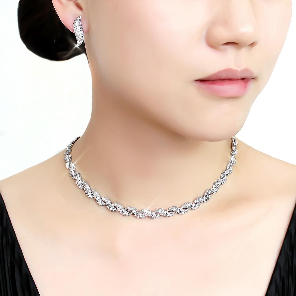 MA3W1421 - Rhodium Brass Jewelry Sets with AAA Grade CZ  in Clear