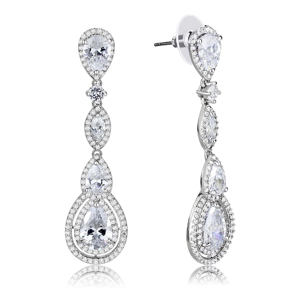 MA3W1422 - Rhodium Brass Jewelry Sets with AAA Grade CZ  in Clear