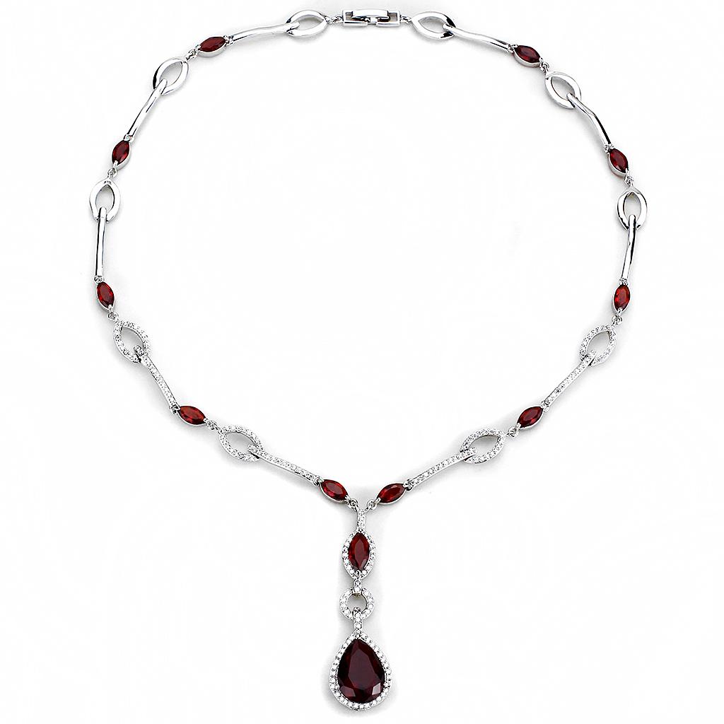 MA3W1423 - Rhodium Brass Jewelry Sets with Synthetic Synthetic Glass in Garnet