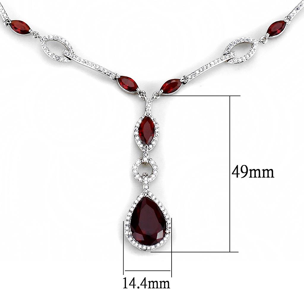 MA3W1423 - Rhodium Brass Jewelry Sets with Synthetic Synthetic Glass in Garnet