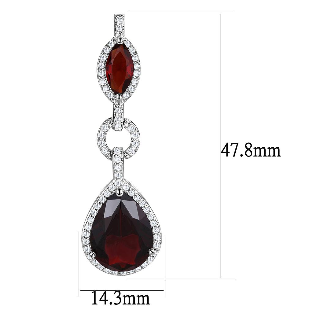MA3W1423 - Rhodium Brass Jewelry Sets with Synthetic Synthetic Glass in Garnet