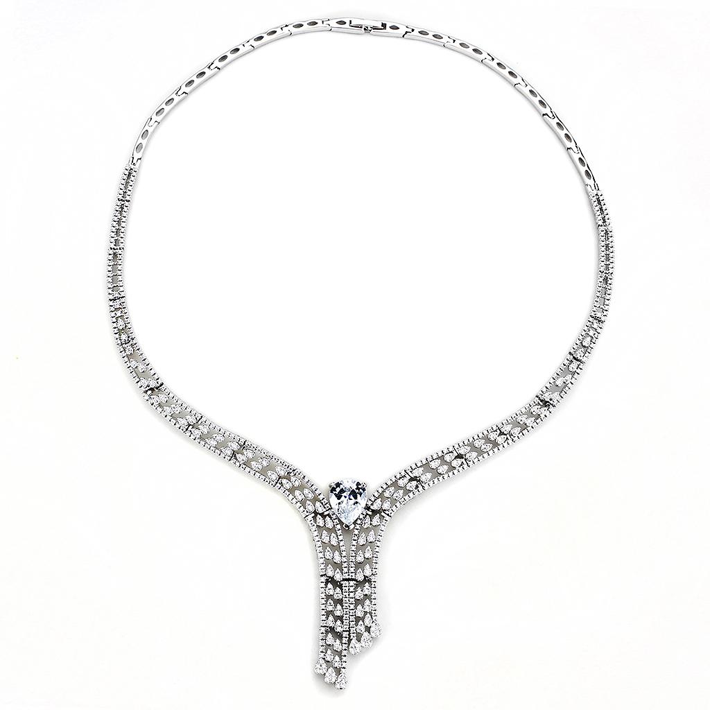 MA3W1434 - Rhodium Brass Jewelry Sets with AAA Grade CZ  in Clear