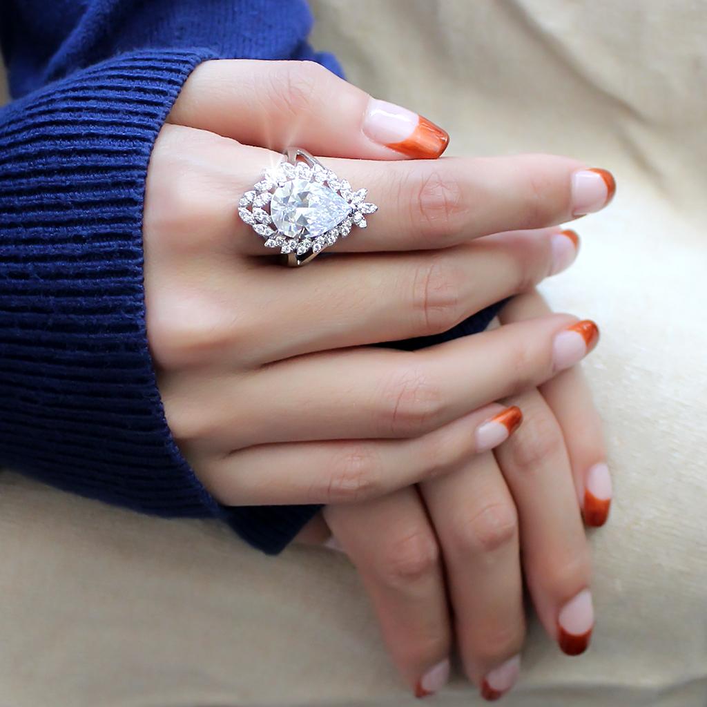 MA3W1435 - Rhodium Brass Ring with AAA Grade CZ  in Clear