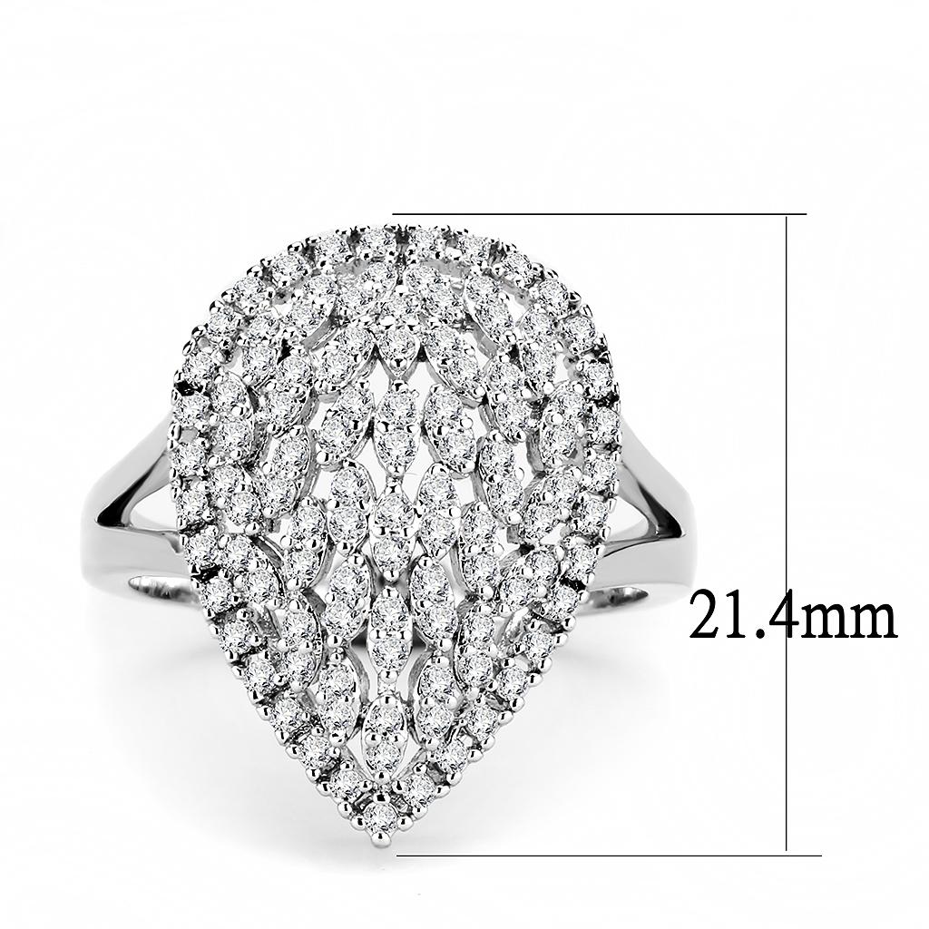 MA3W1436 - Rhodium Brass Ring with AAA Grade CZ  in Clear