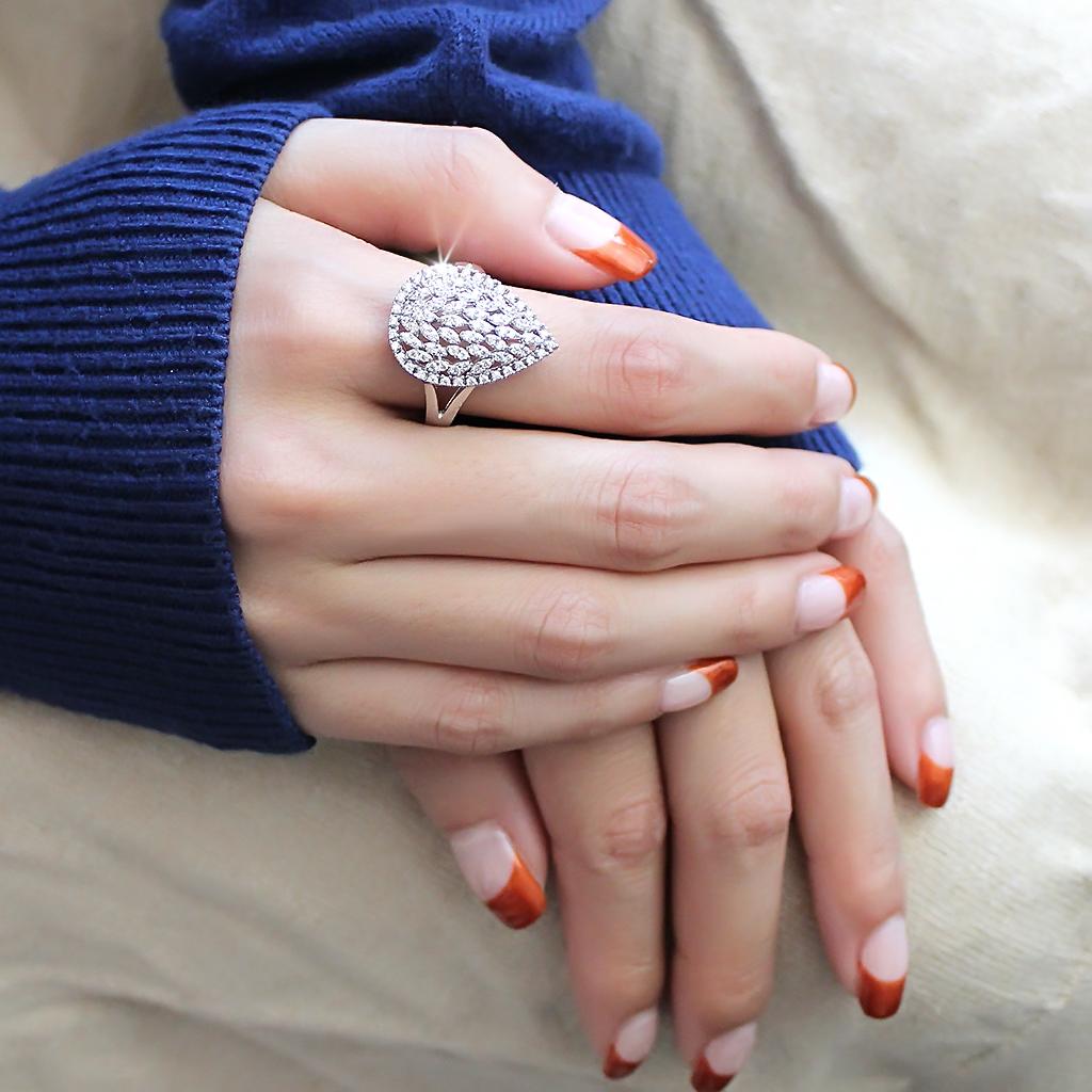 MA3W1436 - Rhodium Brass Ring with AAA Grade CZ  in Clear