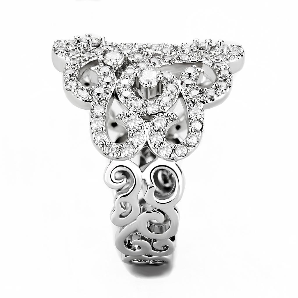 MA3W1439 - Rhodium Brass Ring with AAA Grade CZ  in Clear