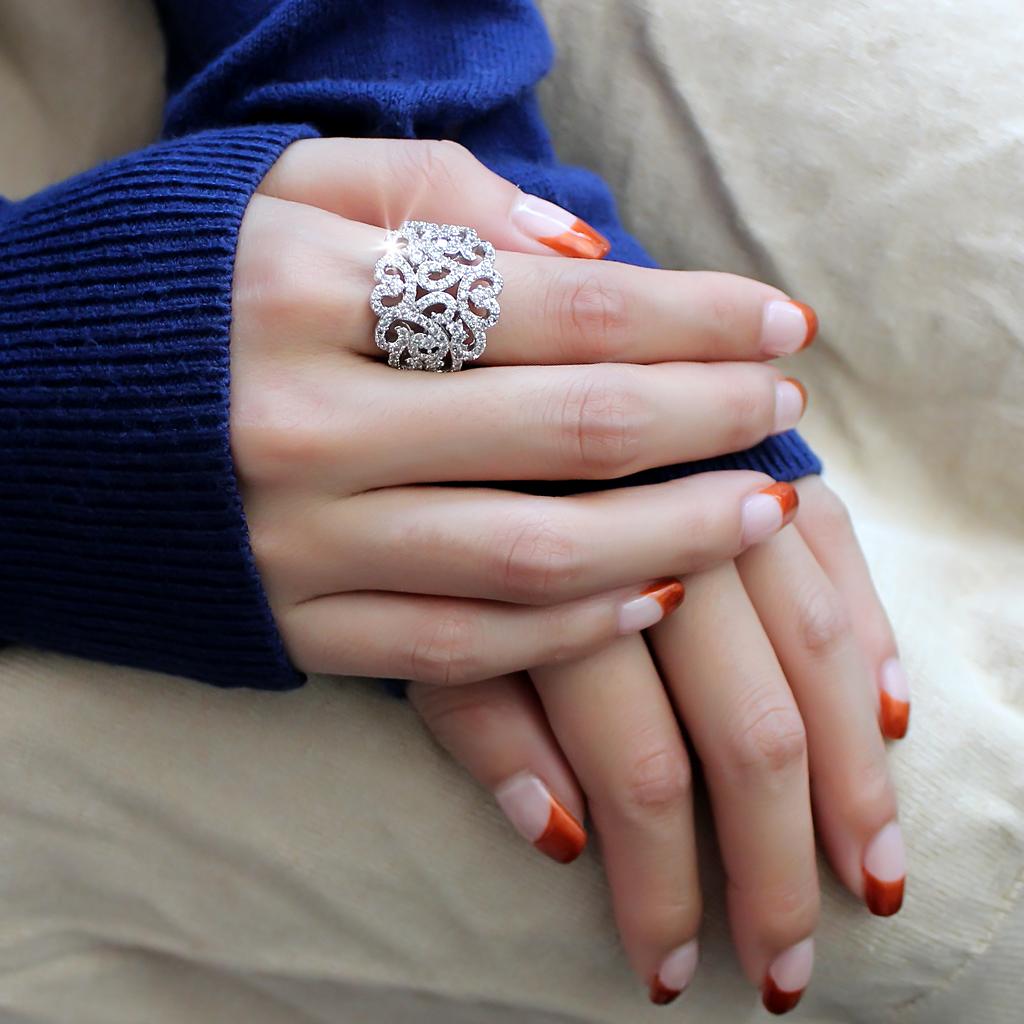 MA3W1439 - Rhodium Brass Ring with AAA Grade CZ  in Clear