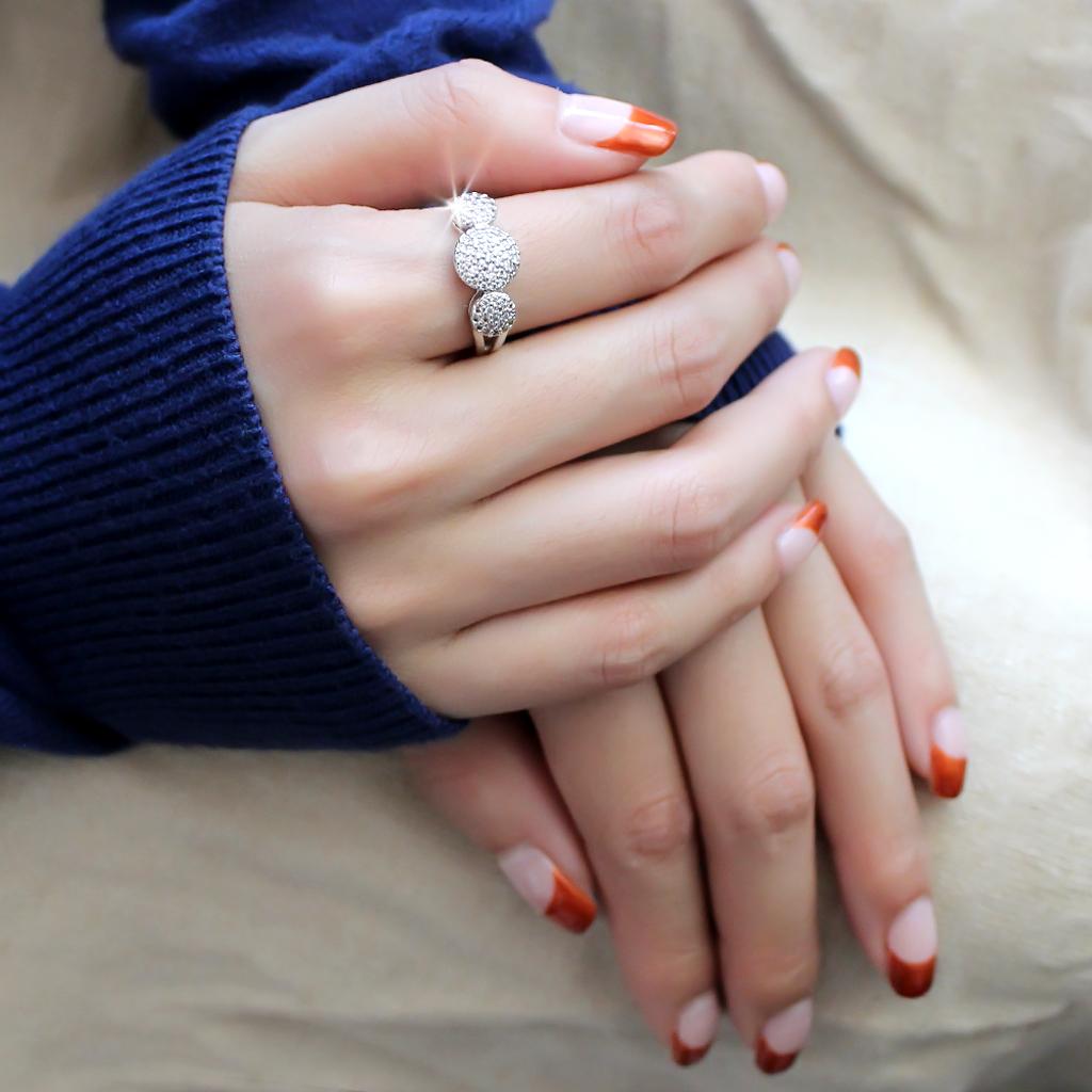 MA3W1440 - Rhodium Brass Ring with AAA Grade CZ  in Clear