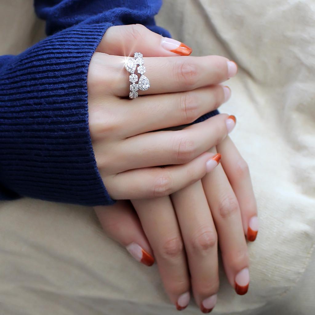 MA3W1441 - Rhodium Brass Ring with AAA Grade CZ  in Clear