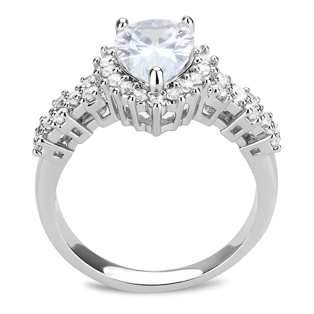 MA3W1442 - Rhodium Brass Ring with AAA Grade CZ  in Clear