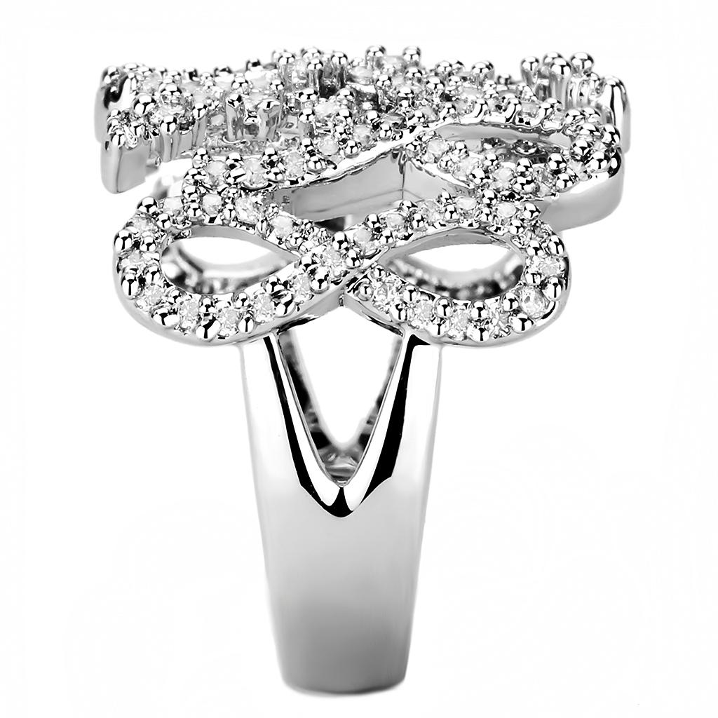 MA3W1443 - Rhodium Brass Ring with AAA Grade CZ  in Clear