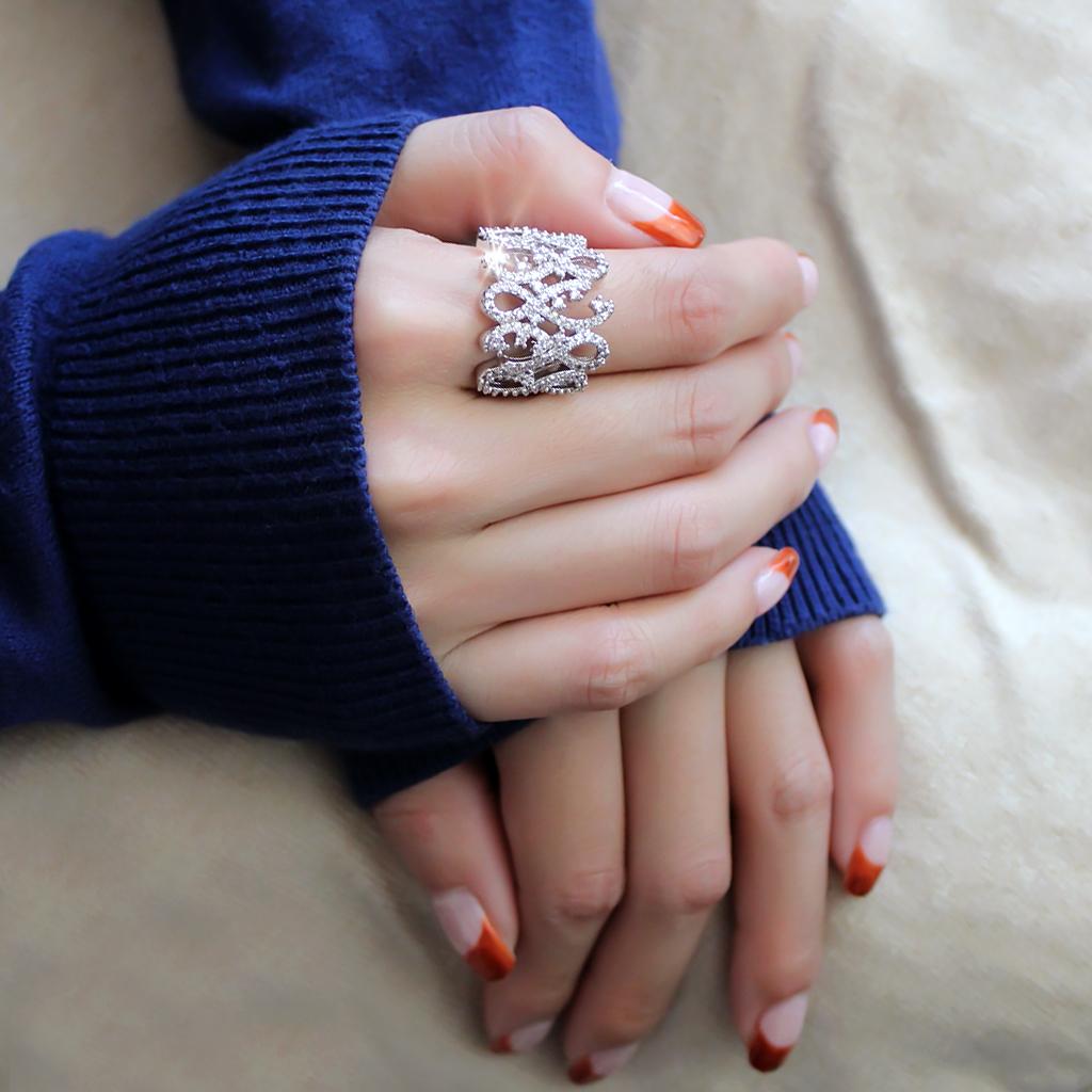 MA3W1443 - Rhodium Brass Ring with AAA Grade CZ  in Clear