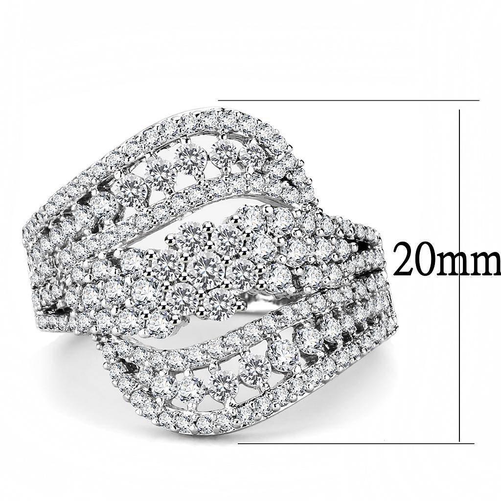 MA3W1445 - Rhodium Brass Ring with AAA Grade CZ  in Clear