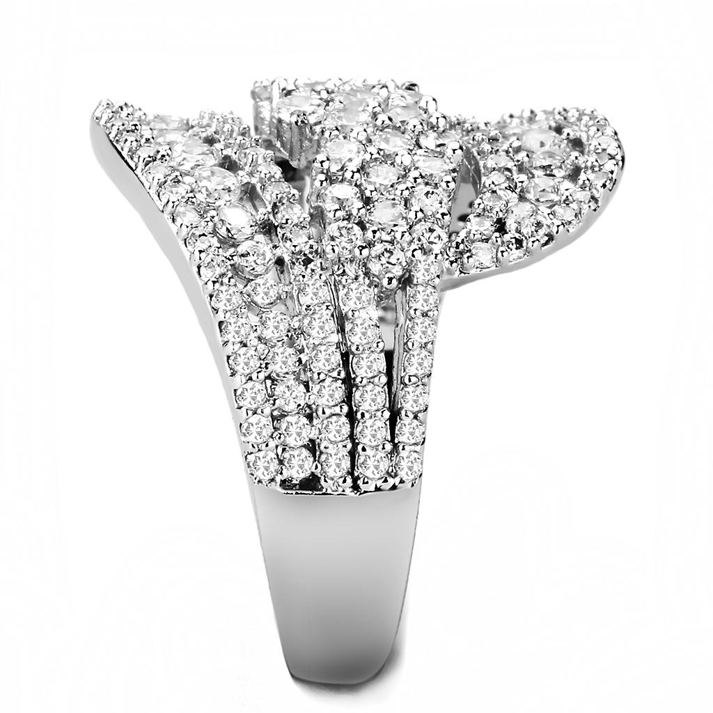 MA3W1445 - Rhodium Brass Ring with AAA Grade CZ  in Clear
