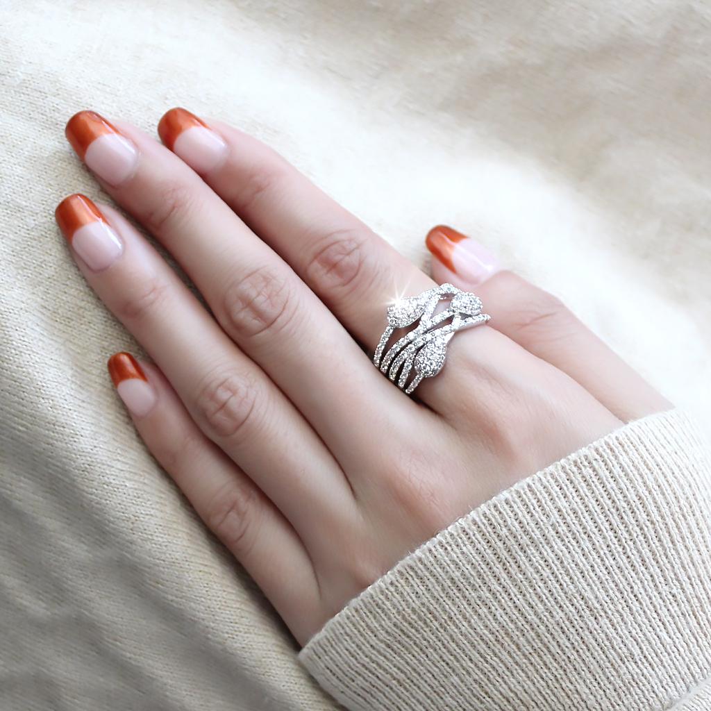 MA3W1446 - Rhodium Brass Ring with AAA Grade CZ  in Clear